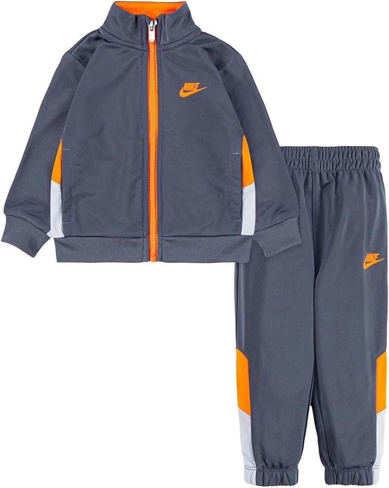 Nike Little Boys Full Zip Tricot Jacket and Pants 2 Piece Set (Grey(76H980-M19)/Orange, 5 Years)