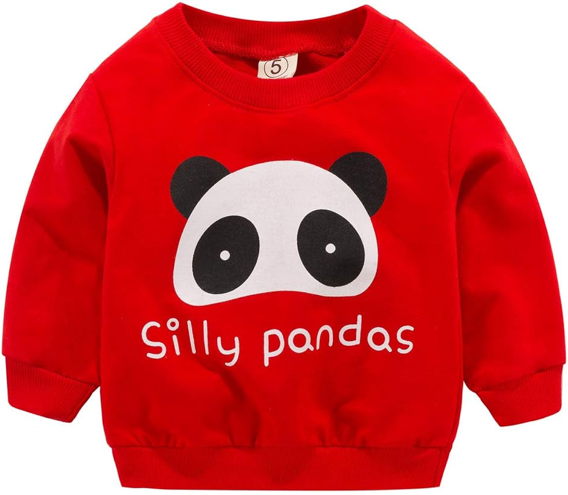 Boys Long Sleeve Shirts Toddler T Shirts Cotton Kids Crewneck Tops Graphic Tee Printed Shirts (Red, 3-6 Months)