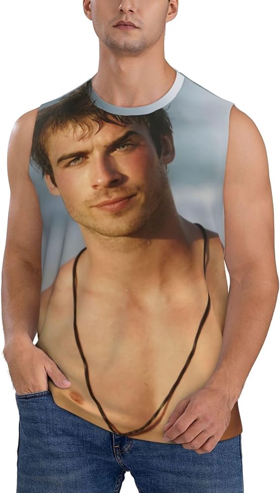 Ian Somerhalder Tank Top Man's Summer Casual Novelty Polyester Sleeveless Tee Shirts for Men