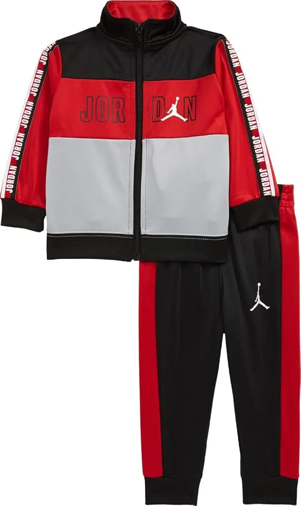 Jordan Boy`s Full Zip Tricot Jacket & Pants Tracksuit 2 Piece Set (Black(65A235-023)/Red, 2T)