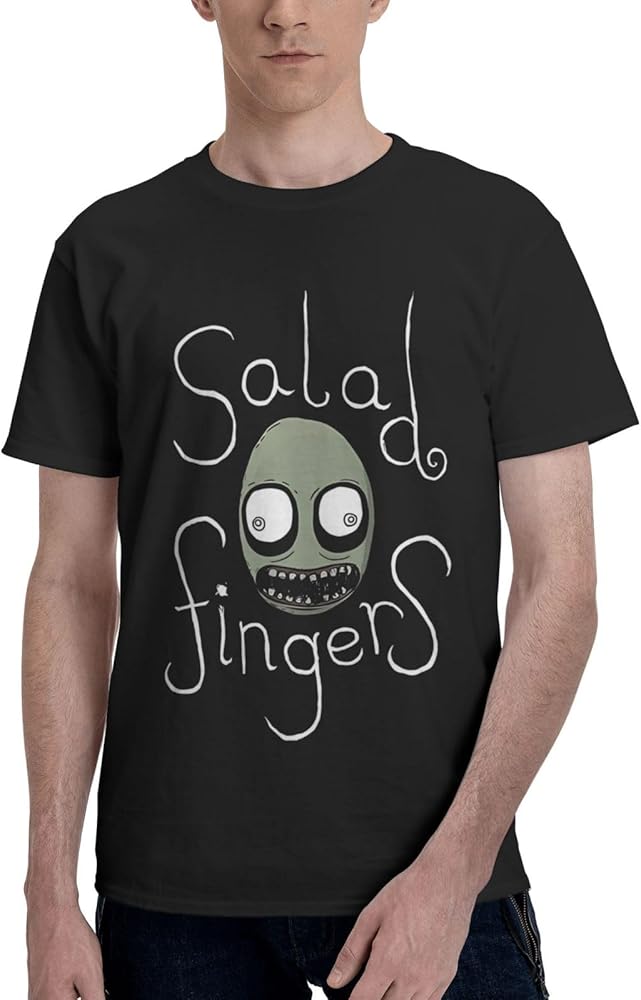 Anime Salad Fingers T Shirt Man's Summer Round Neck Tops Casual Short Sleeves Tee Black