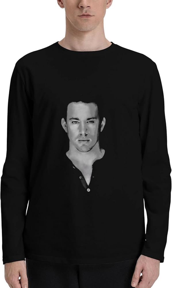 Channing Tatum T Shirts Man's Loose Fit Casual Athletic Long Sleeve Round Neck Cotton T Shirts Tops