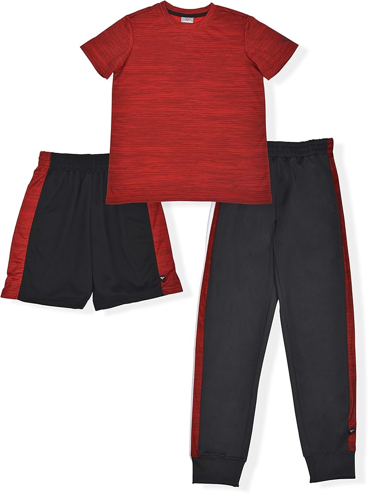 Boy's 3-Pack Sports Wear with Athletic Shirt, Shorts and Pants, Red Coast