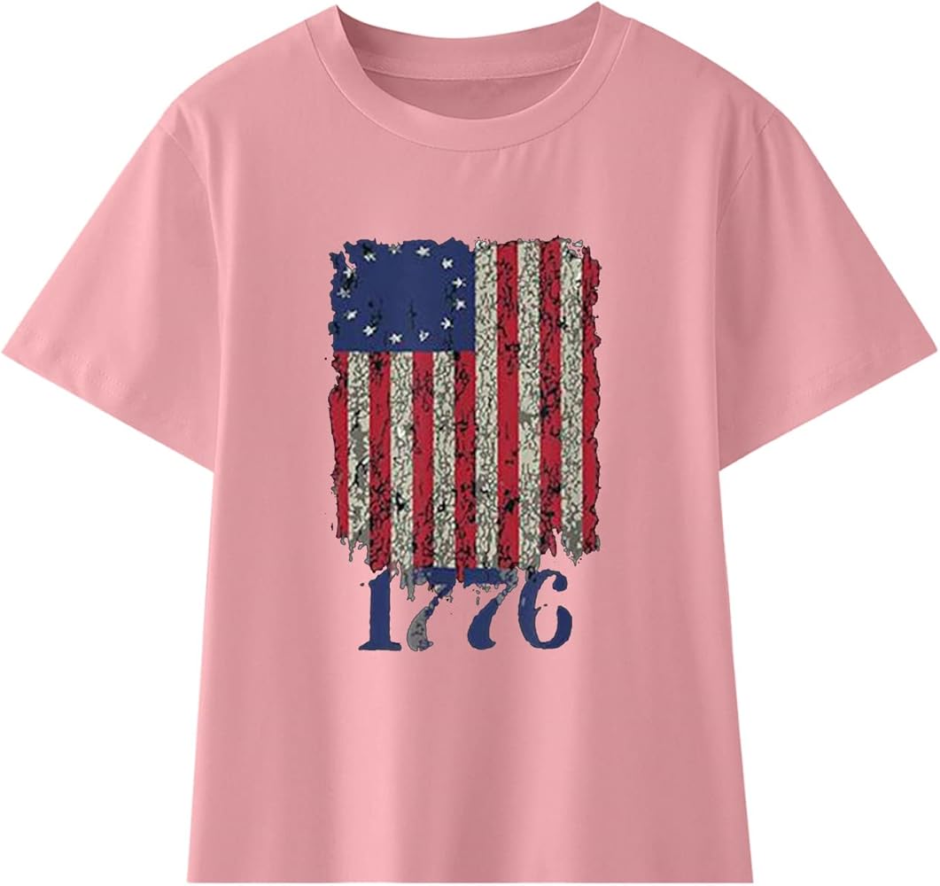 Kids Boys American Flag Shirts 4th of July T-Shirt Toddler Girls Cotton Patriotic Tops Tee Independence Day Clothes