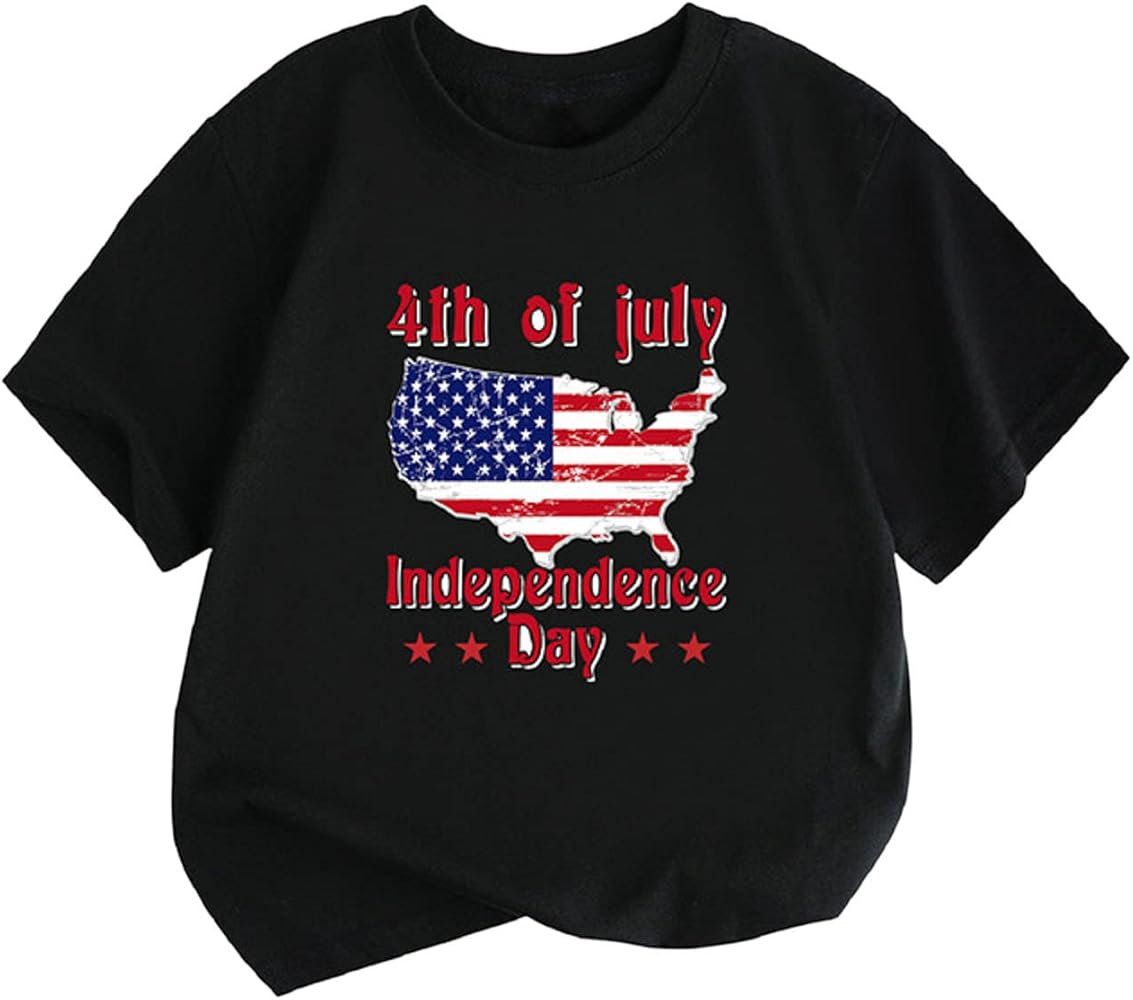 Graphic Tees for Toddler Boys Sleeve Independence Day Letter Prints T Shirt Tops Kid Cargo