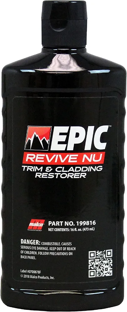 Malco Epic Revive Nu Plastic Trim & Cladding Restorer - Restores Faded and Dried Out Plastic/Vinyl and Rubber Back to Black or Gray Finish / 16 Oz (199816)