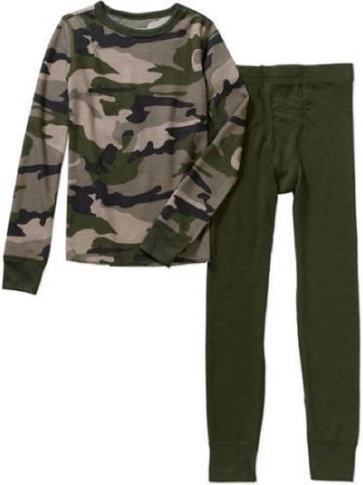 Fruit of the Loom Boys Waffle Thermal Underwear Top and Bottom Set (M (8), Traditional Green Camo)