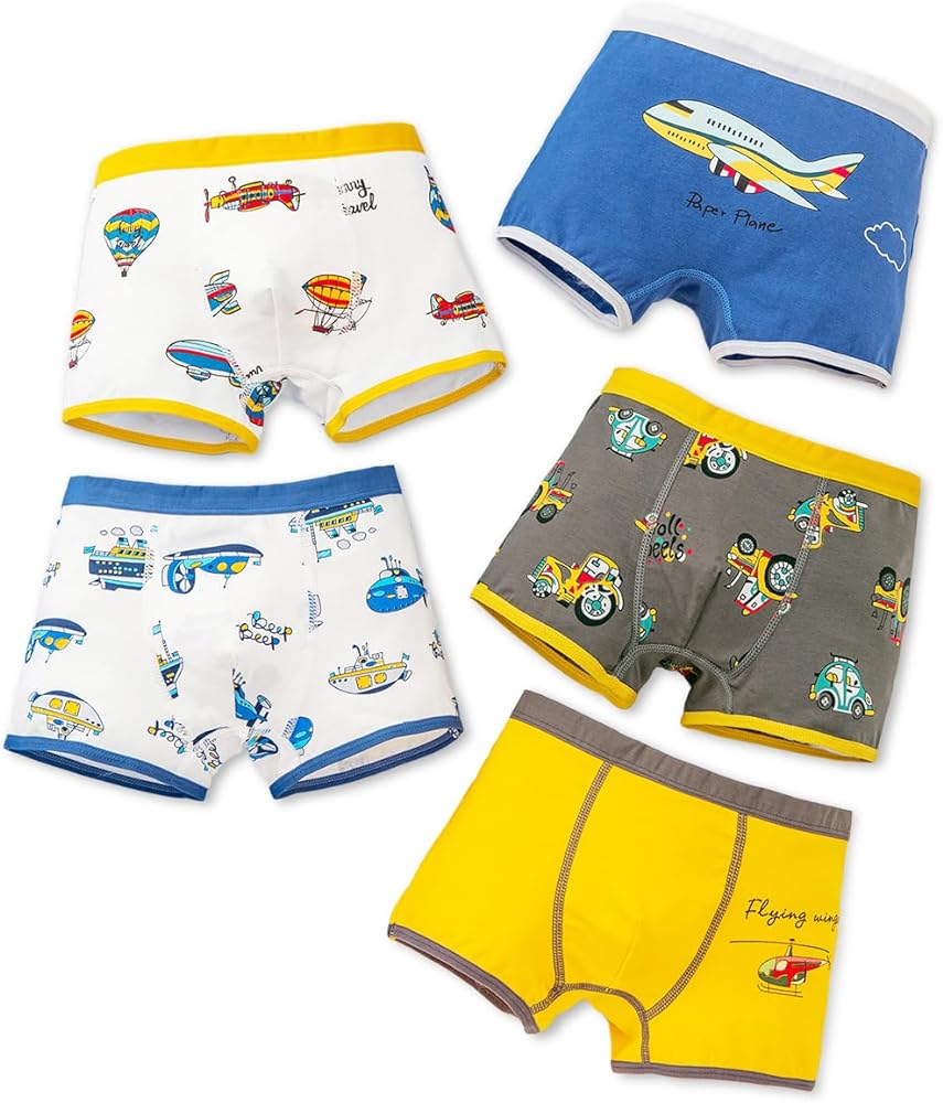 GRPSKCOS Boys Dinosaur Underwear- Pack of 5 Soft Cartoon Colorful Boxer Shorts Briefs with Fun for Kids 2-8 Years Old