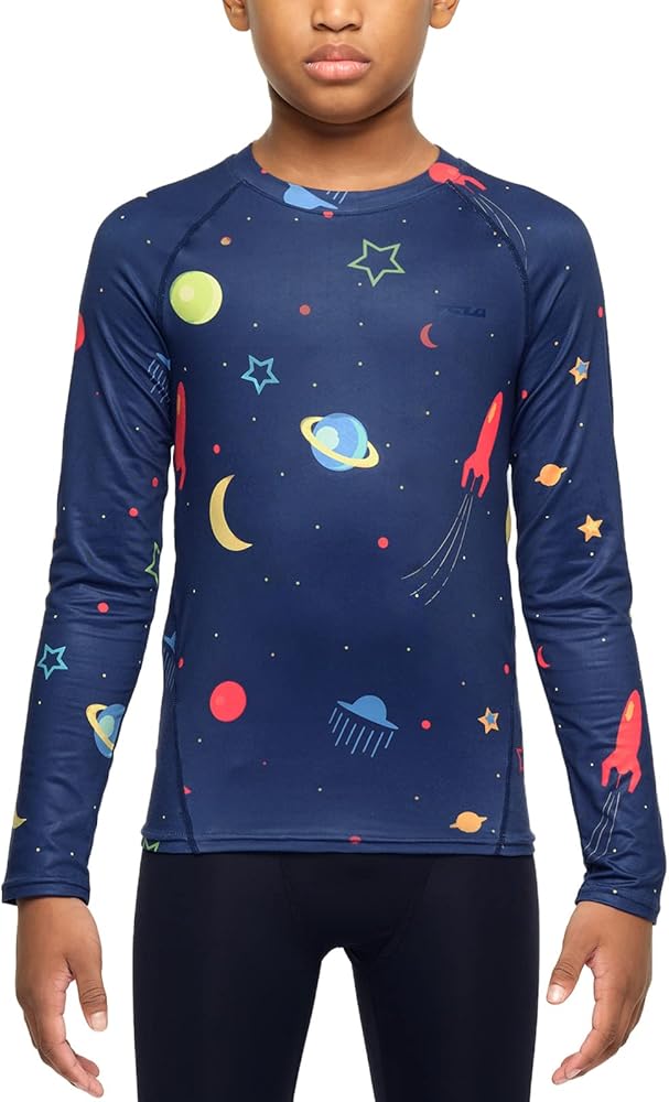 TSLA Kid's & Boy's and Girl's Thermal Long Sleeve Tops, Crew Neck Fleece Lined Compression Base Layer Shirts