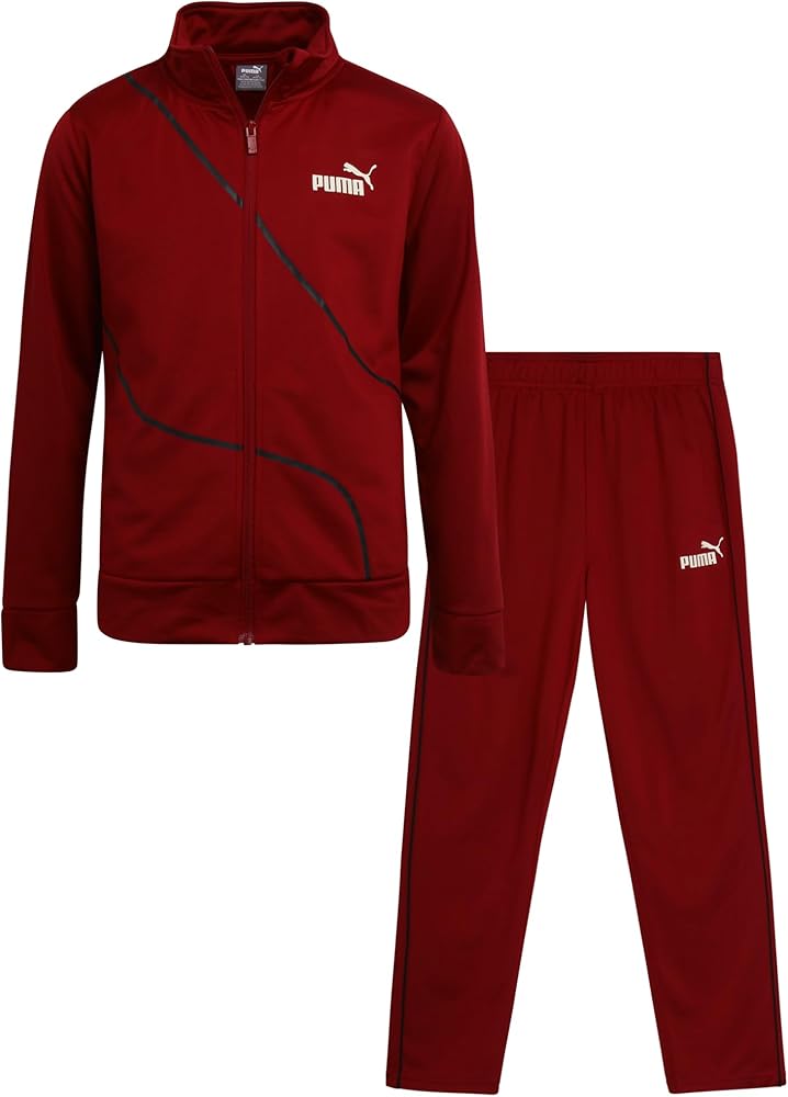 PUMA Boys' Pants Set - 2 Piece Tricot Athletic Zip Up Jacket Sweatshirt and Active Jogger Pants - Boys Activewear Set (4-16)