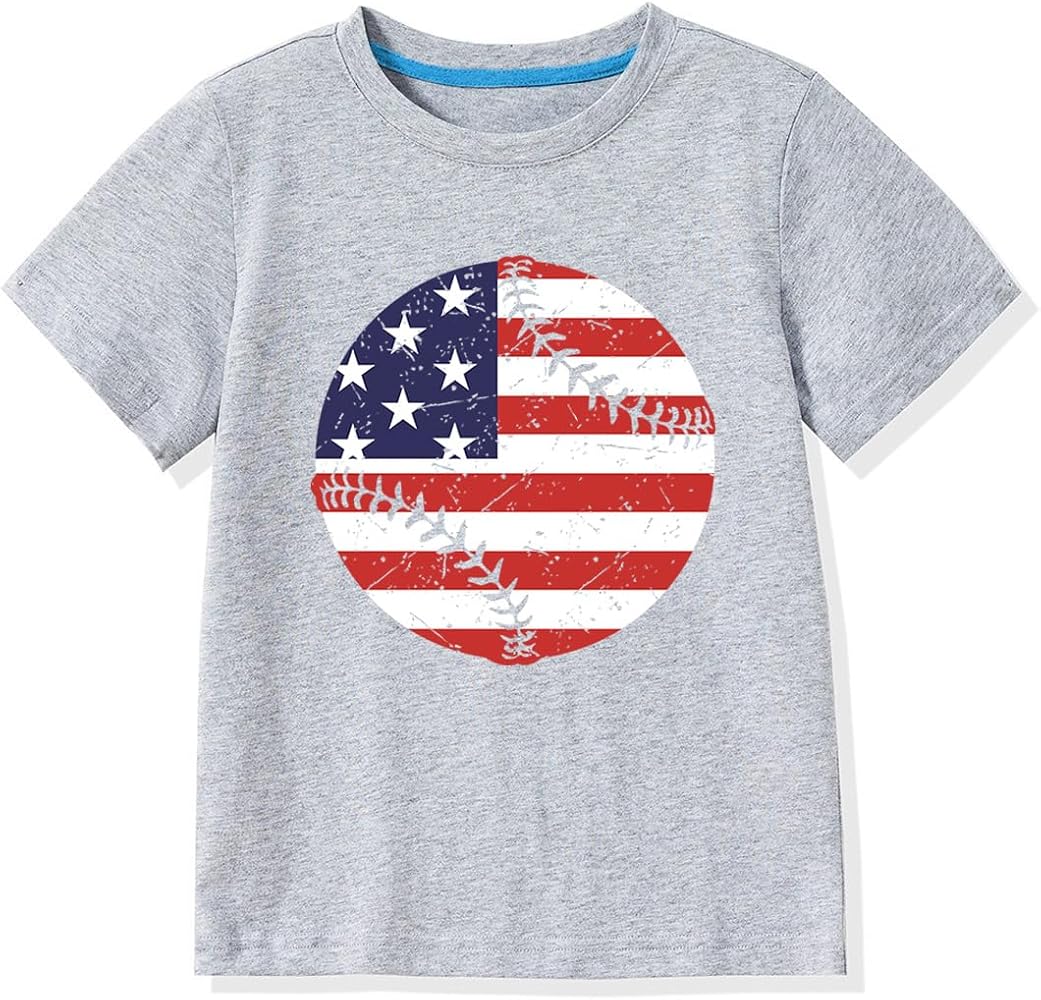 Kid 4th of July T-Shirts Boys Girls American Flag Shirt Patriotic Top Short Sleeve Tees 4-12 Years