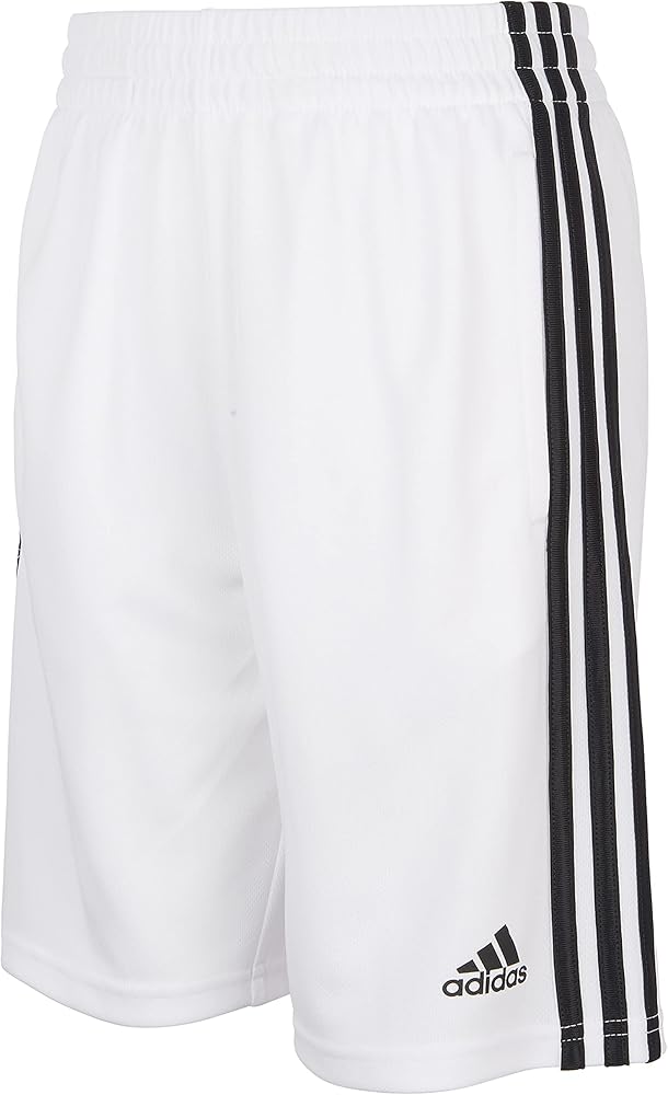 adidas Boys Size Adi Classic 3-Stripe Shorts, White, Small (8 Plus)