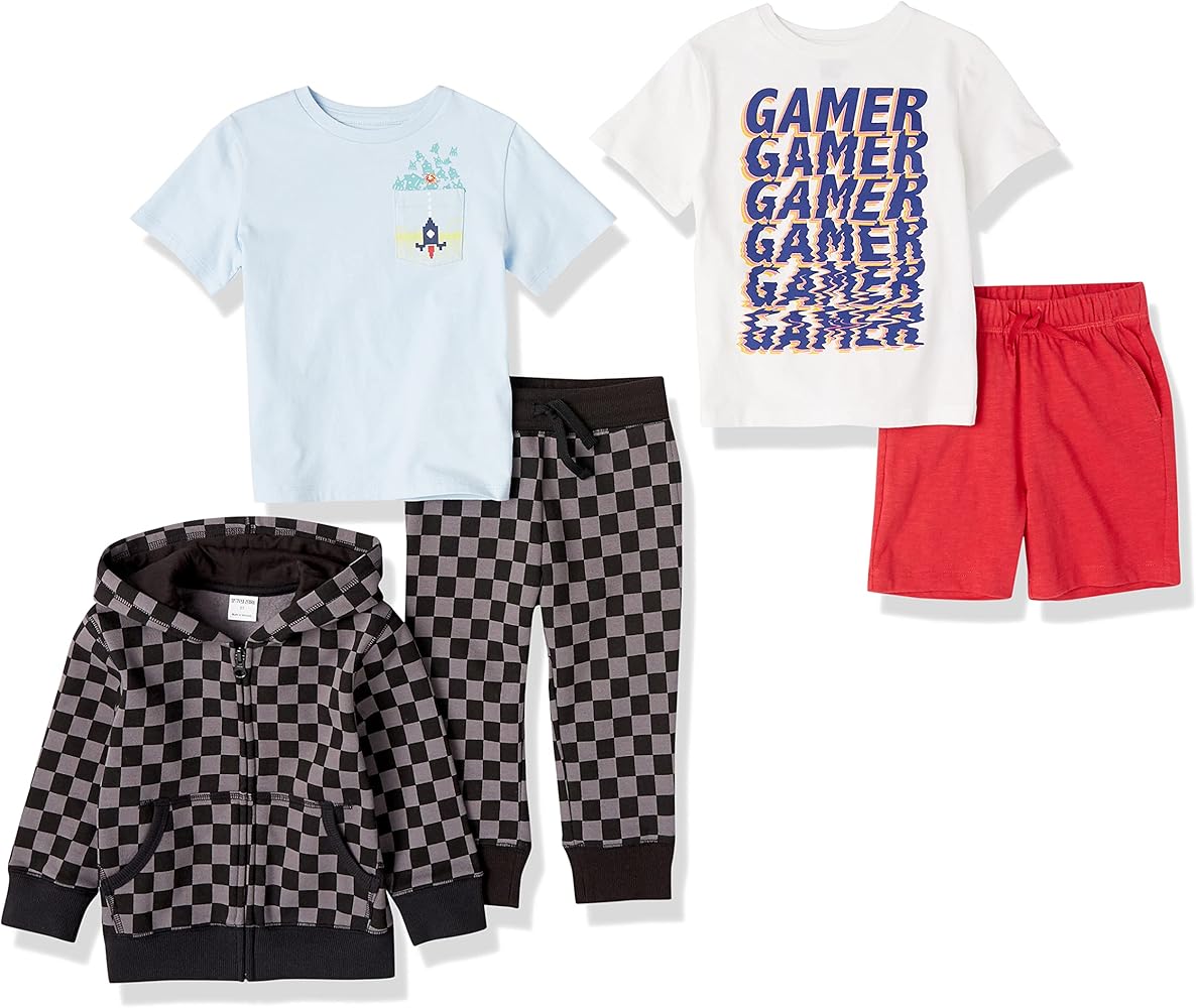 Amazon Essentials Boys and Toddlers' Sweatsuit, T-Shirts, Shorts Mix-and-Match Outfit/Gift Sets