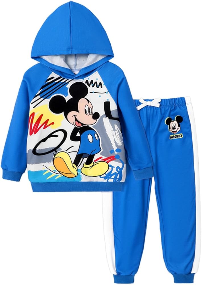 Disney Mickey and Friends Outfits 2pcs Toddler Girl & Boy Long Sleeve Hoodie and Pants Set, 2-6 Years