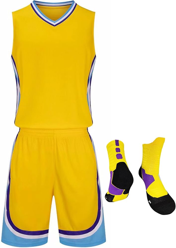 Boys Girls Basketball Jersey Shirt and Shorts with Matching Basketball Socks