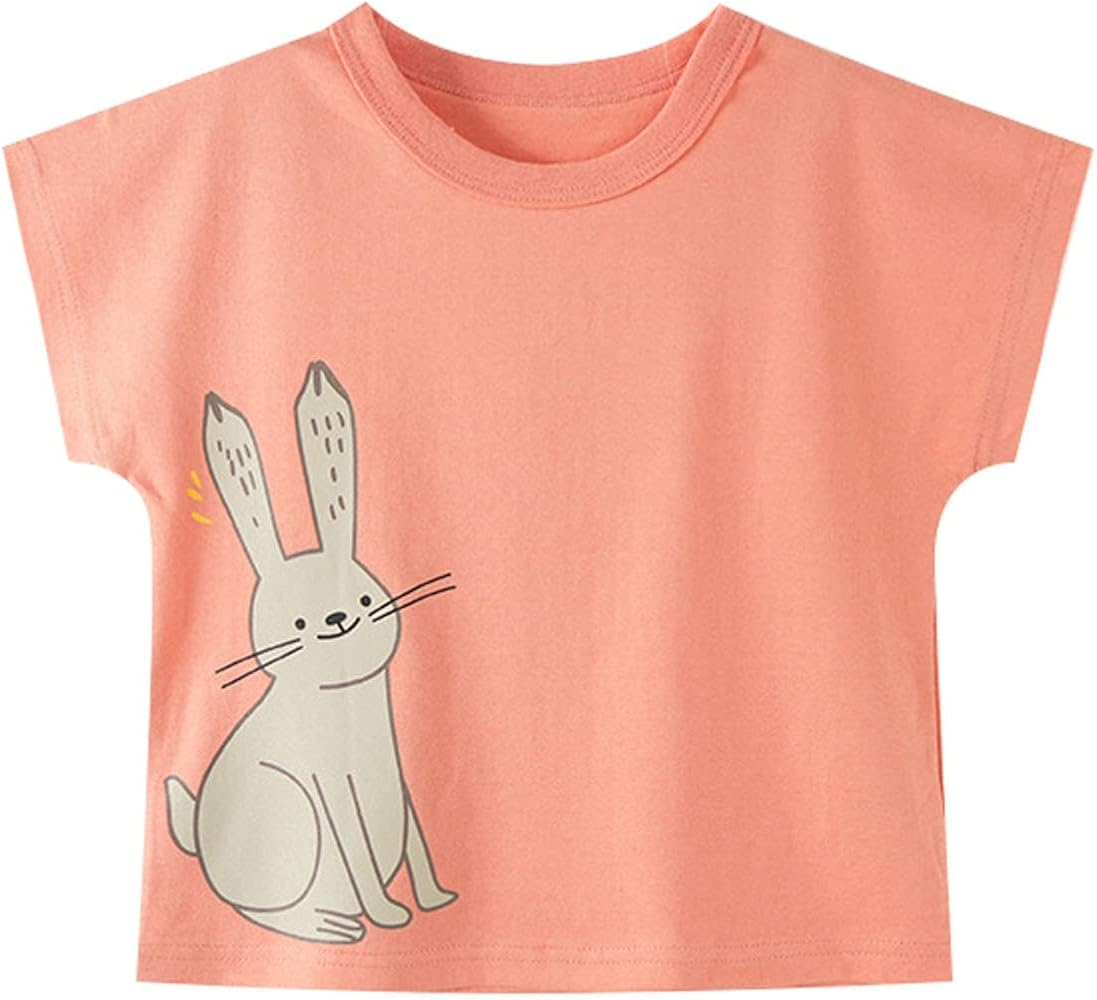 Toddler Girls' Short Sleeve Tees Cotton Casual Animals Pattern Design Crewneck Summer Top Summer T Shirts for