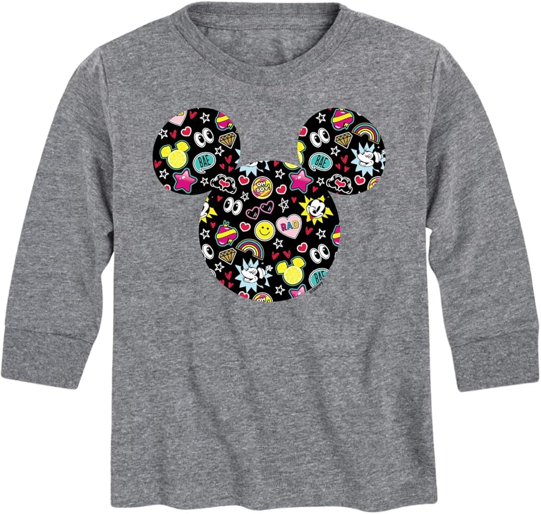 Disney Mickey & Friends - Mickey and Minnie Doodles - Toddler and Youth Long Sleeve Graphic T-Shirt