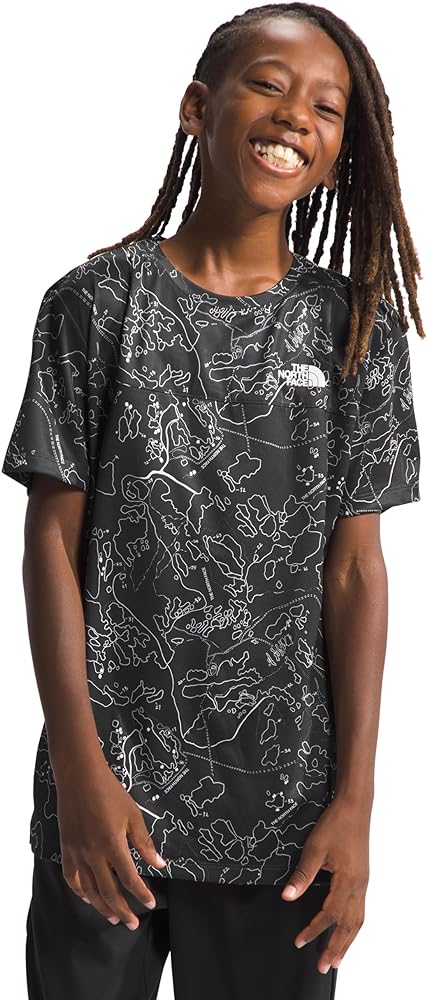 THE NORTH FACE Boys' Short Sleeve Never Stop Tee, Asphalt Grey Bouldering Guide Print, X-Large