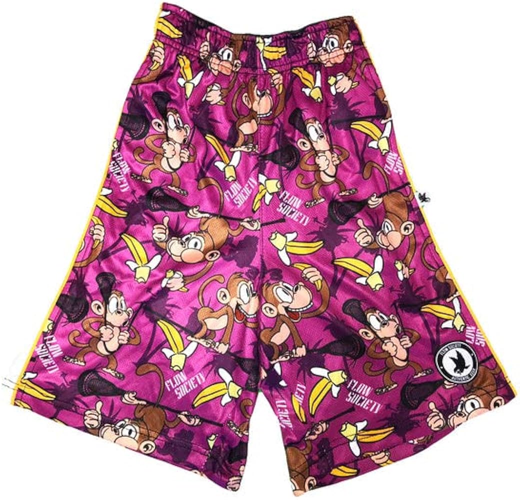 Flow Society Drunken Monkey Boys Lacrosse Shorts | Boys LAX Shorts | Lacrosse Shorts for Boys | Kids Athletic Shorts for Boys Purple