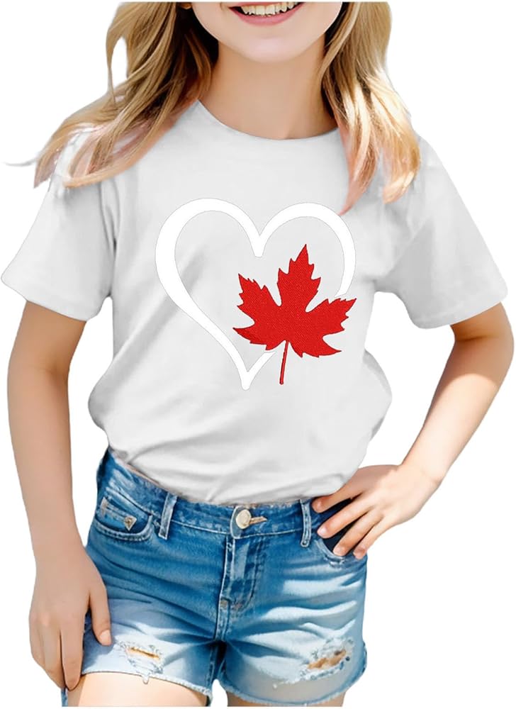 Canada Day Tshirt for Kids Toddler Boys Girls Cute Maple Leaf Graphic Short Sleeve T Shirt Unisex Child Summer Patriotic Tops