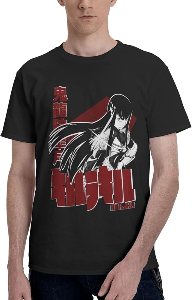 Anime T Shirts Kill La Kill Man's Summer Cotton Tee Crew Neck Short Sleeve Tops Black