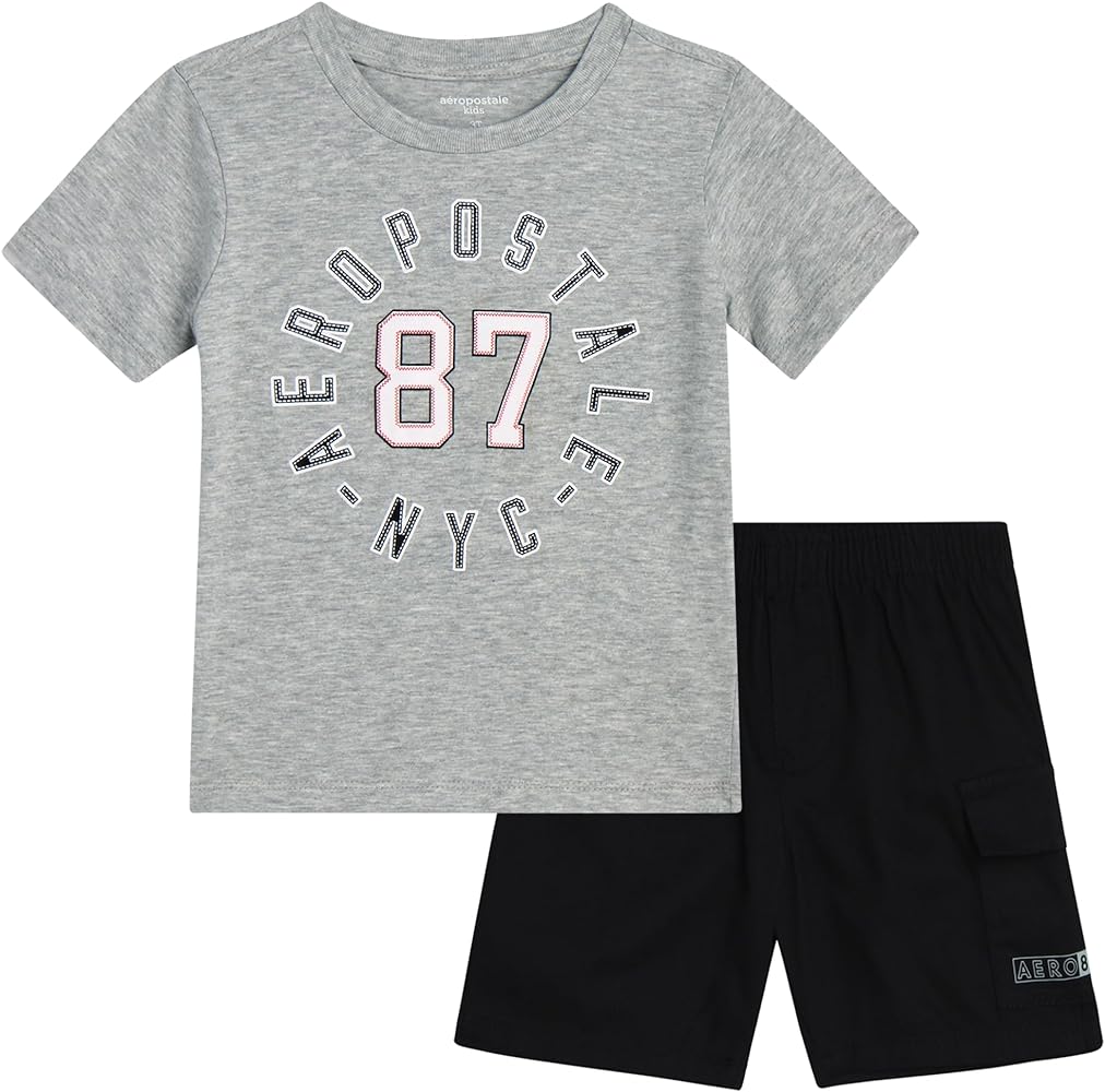 AEROPOSTALE Toddler Boys' Shorts Set - 2 Piece Twill Boys Cargo Shorts and Graphic Tee Shirt - Toddler Boys Clothes (2T-4T)