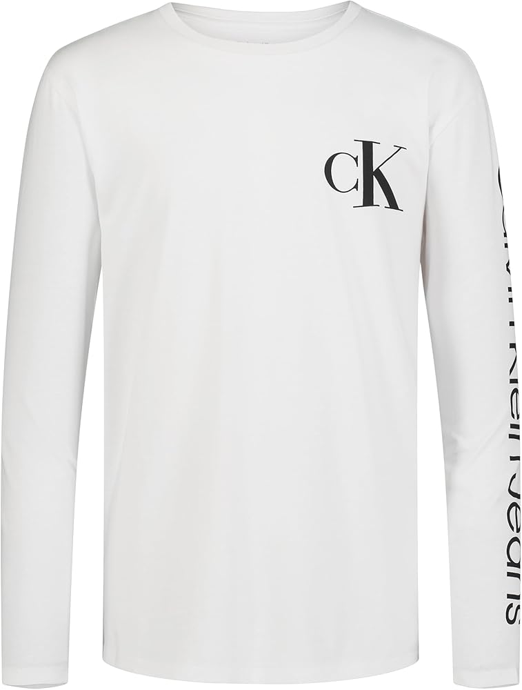 Calvin Klein Boys' Big Long Sleeve Crew Neck T-Shirt, Soft, Comfortable, Relaxed Fit