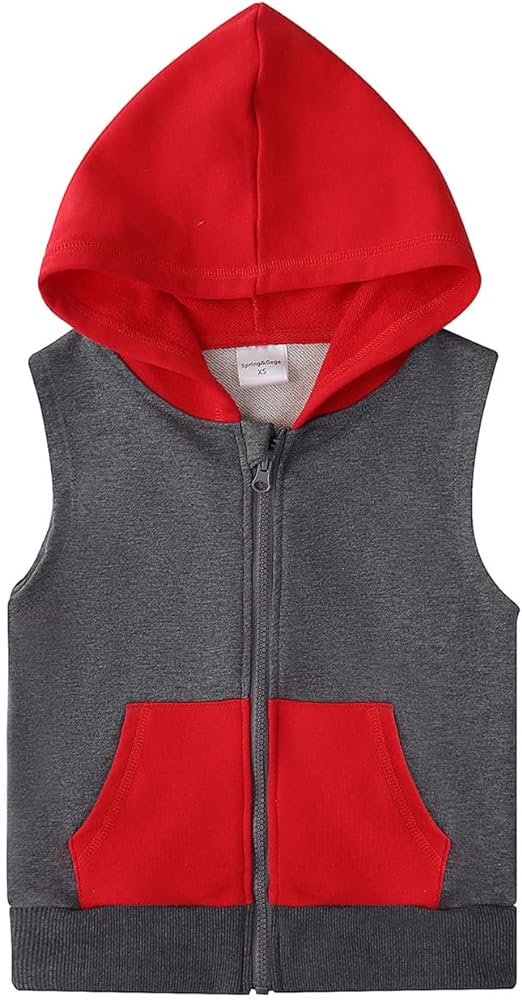 Spring&Gege Boys’ Full Zip Sleeveless Hooded Vest Basic Zipper Tank Tops Sweatshirt with Pockets