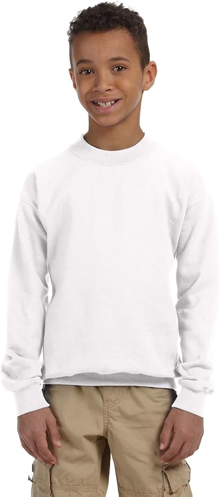 Gildan Big Boys Heavy Blend Crewneck Waistband Sweatshirt, White, X-Small