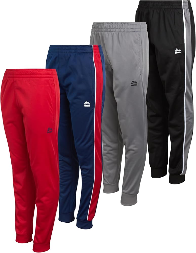 RBX Boys' Sweatpants - 4 Pack Active Tricot Warm-Up Jogger Track Pants (Size: 4-20)