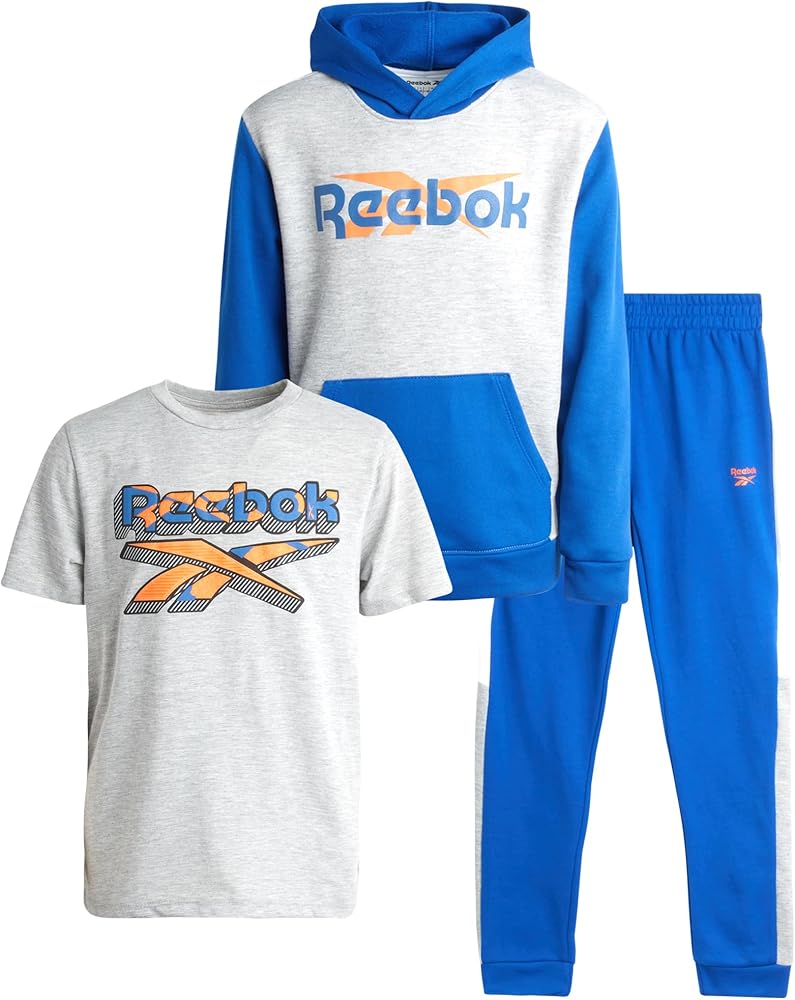 Reebok Boys' Active Jogger Set - 3 Piece Long Sleeve Shirt and Sweatpants - Performance Fleece Tracksuit for Boys (8-12)