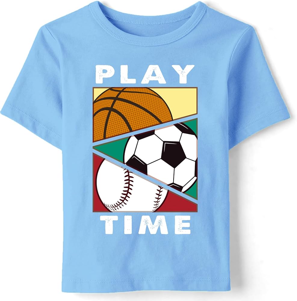 Boys T-Shirts Summer Football Basketball Baseball Soccer Graphic Short Sleeve Tees Kids Cotton Casual Tops