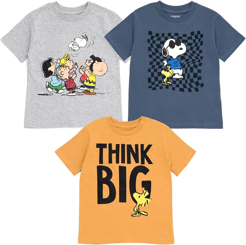 PEANUTS Woodstock Snoopy Charlie Brown 3 Pack T-Shirts Toddler to Big Kid