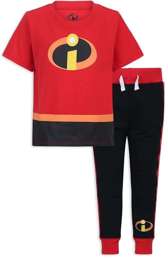 Disney The Incredibles Boys Short Sleeve T-Shirt and Jogger Pants Set for Toddler, Little and Big Kids – Red/Black