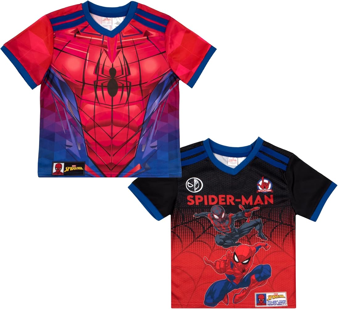 Marvel Spider-Man Boys 2-Piece Gamer Athletic Set, 2-Pack Short Sleeve T-shirt Bundle Set for Kids