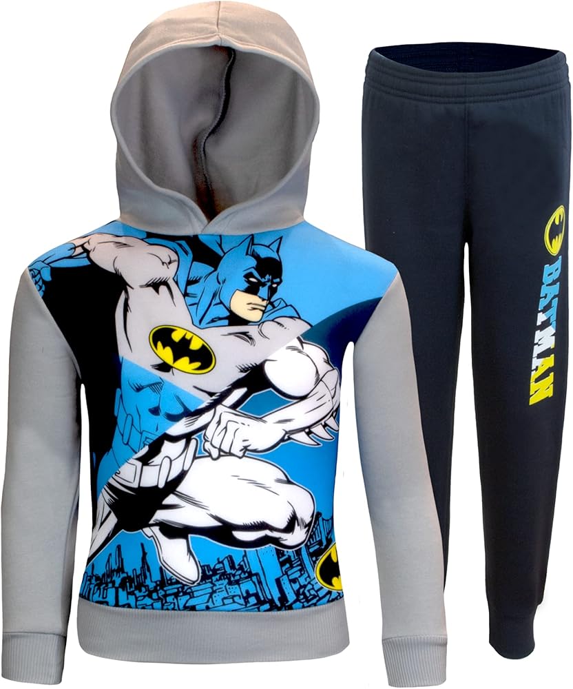 BATMAN Boys Pants Set with Pullover Hoodie, 2-Piece Fleece Hoodie and Jogger Pants Set for Boys