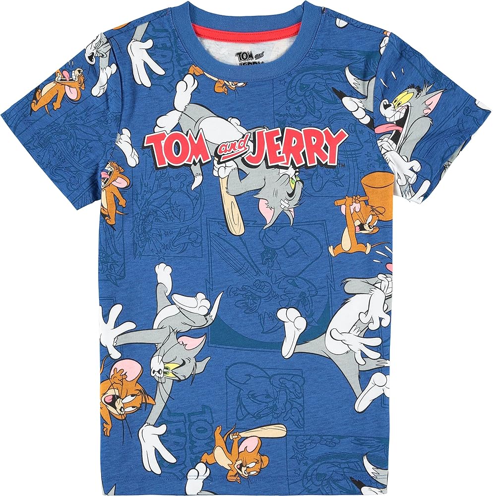 Tom and Jerry Boys Short Sleeve T-Shirt - All Over Print Design Tom and Jerry Tee