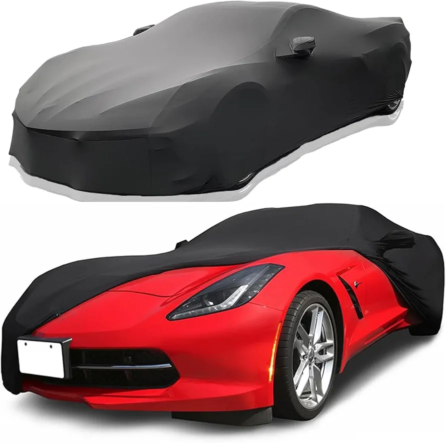 2PCS Indoor Car Cover Custom Fit for Corvette C8 + Corvette C7 Luxurious Soft Stretch Satin Car Cover Breathable Dust-Proof for Underground Garage, Car Show