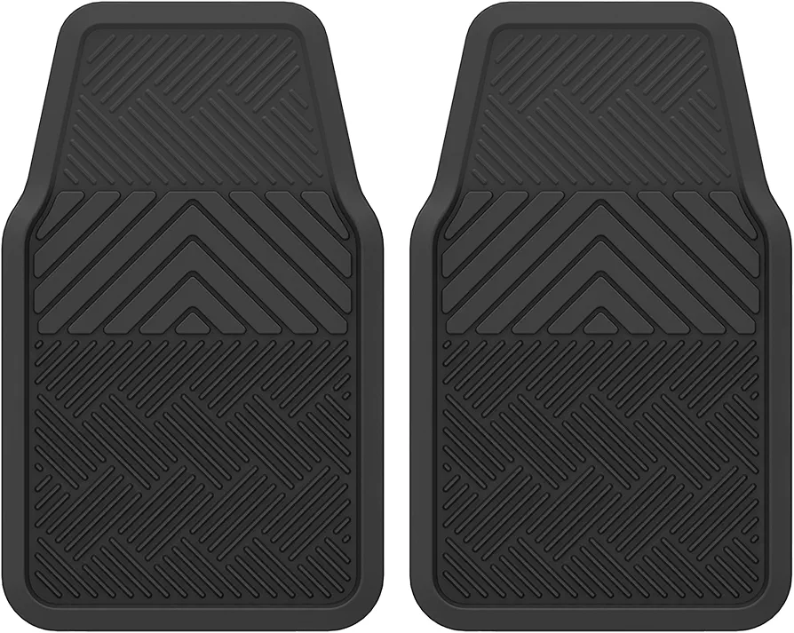 ClimaTex Heavy Duty Car, Truck, Van, and SUV Automotive Floor Mat for Back Seat Protection, Weatherproof Deep Channel No-Slip Front Seat Floor Mats, 2 Piece Set, Black