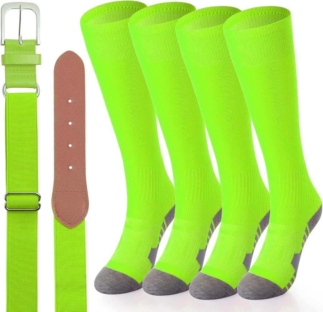 BEARAE Youth Baseball Socks with Belt Combo, Adjustable Elastic Belts and Softball Socks Set for Boys and Grils