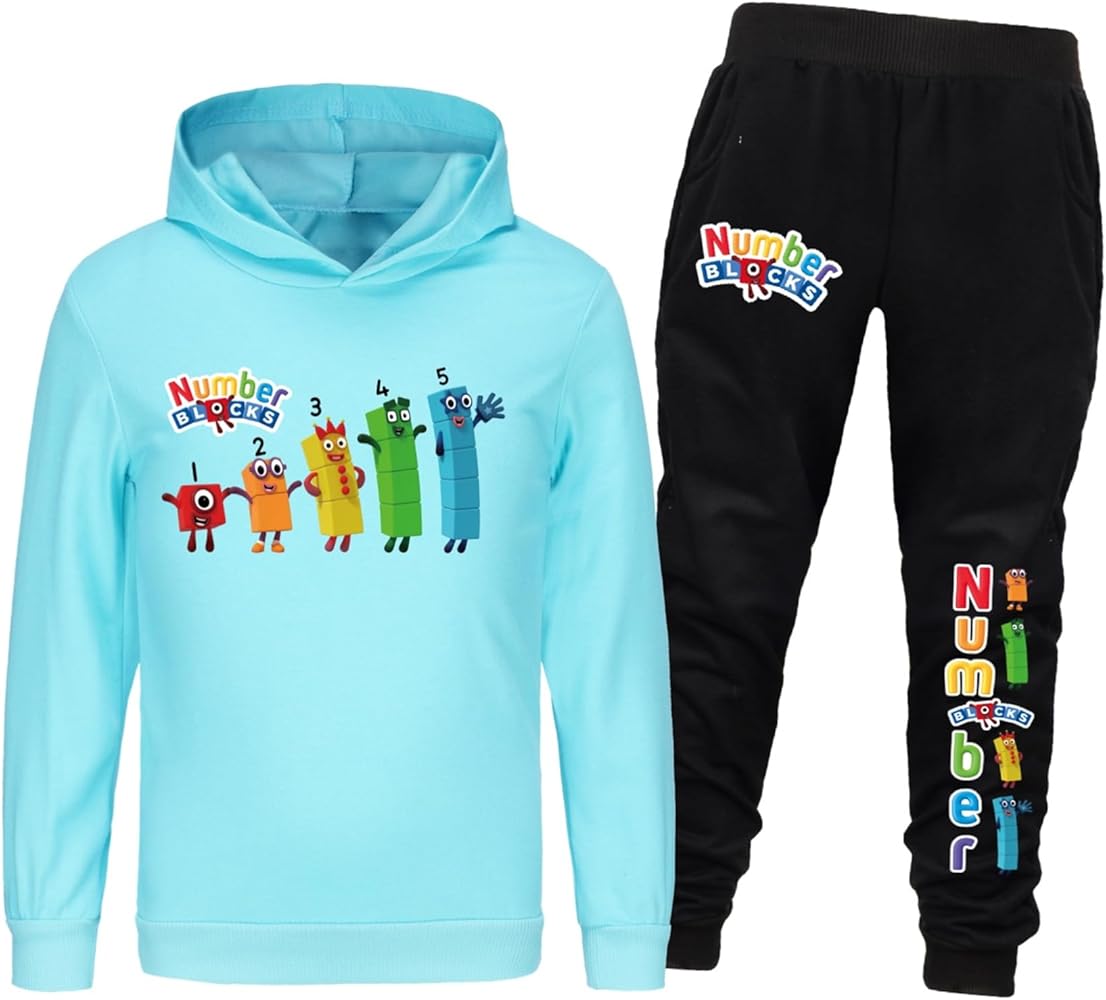 Cute Number Blocks Graphic Hoodie+Jogger Pants Kids 2 Pcs Tracksuit-Lightweight Hoody Outfits for Boys Girls