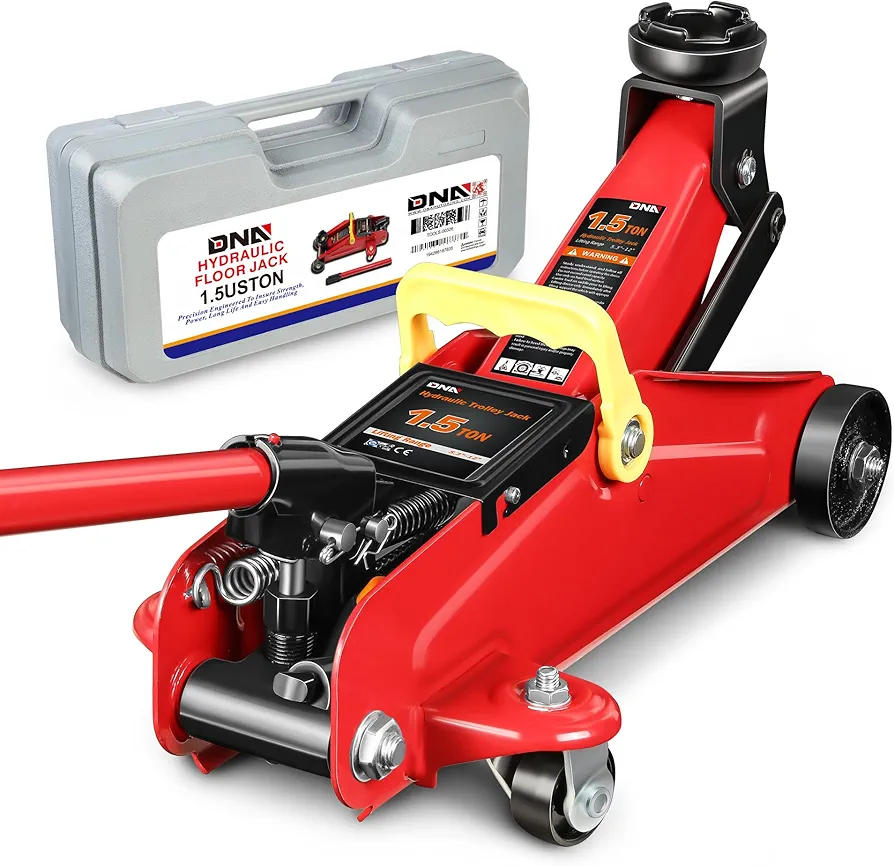 DNA MOTORING Low Profile Hydraulic Trolley Service/Floor Jack, 1.5 Ton (3000 lbs) Capacity, Lifting Range 5.3"-12",Red,TOOLS-00326