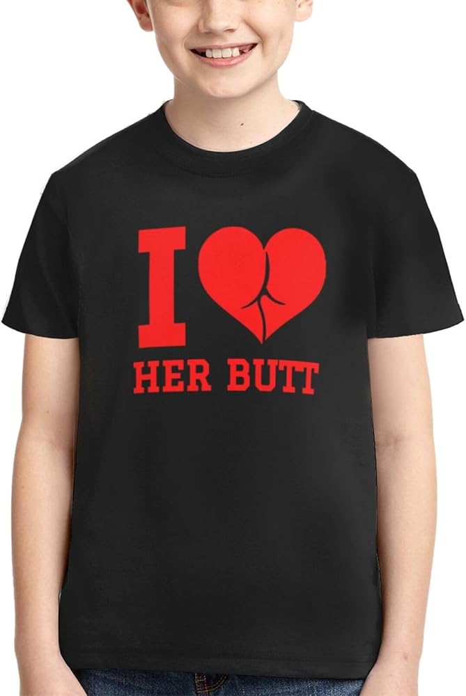 I Love Her Butt Shirts Youth Short-Sleeve T-Shirts Active T Athletic Tops Tee for Boys & Girls