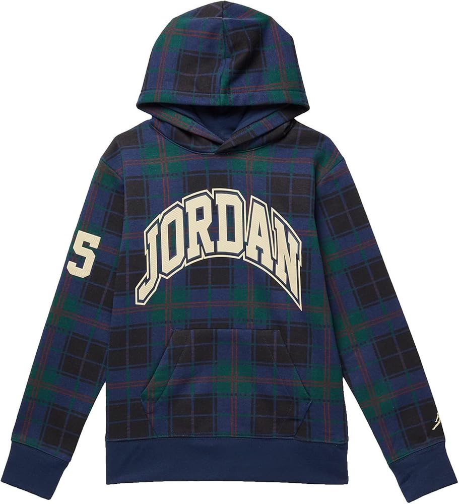 Jordan Boy's Essentials Plaid Pullover Hoodie (Big Kids) Obsidian LG (14-16 Big Kid)