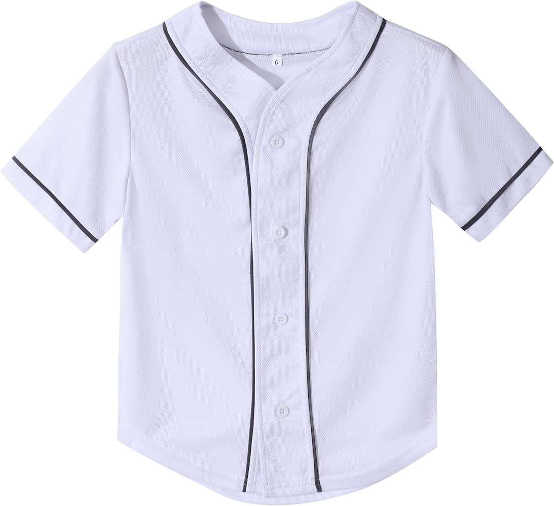 Kids Baseball Jersey Button Boys Short Sleeve T Shirts Hip Hop Fashion Casual Sports Solid Color Shirt