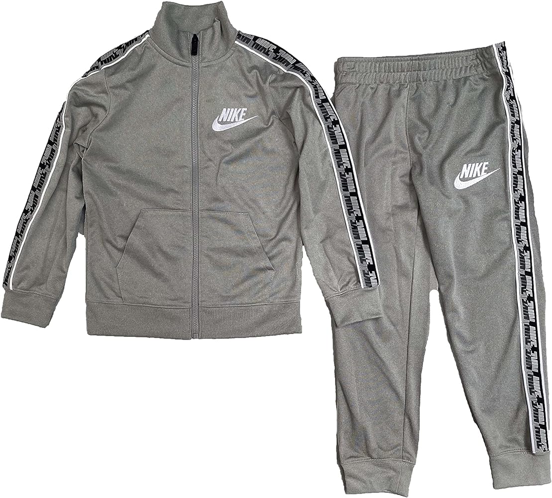 Nike Little Boys Logo Taping Jacket and Pants 2 Piece Set (Dark Grey Heather(86H514-042)/White, 4 Years)