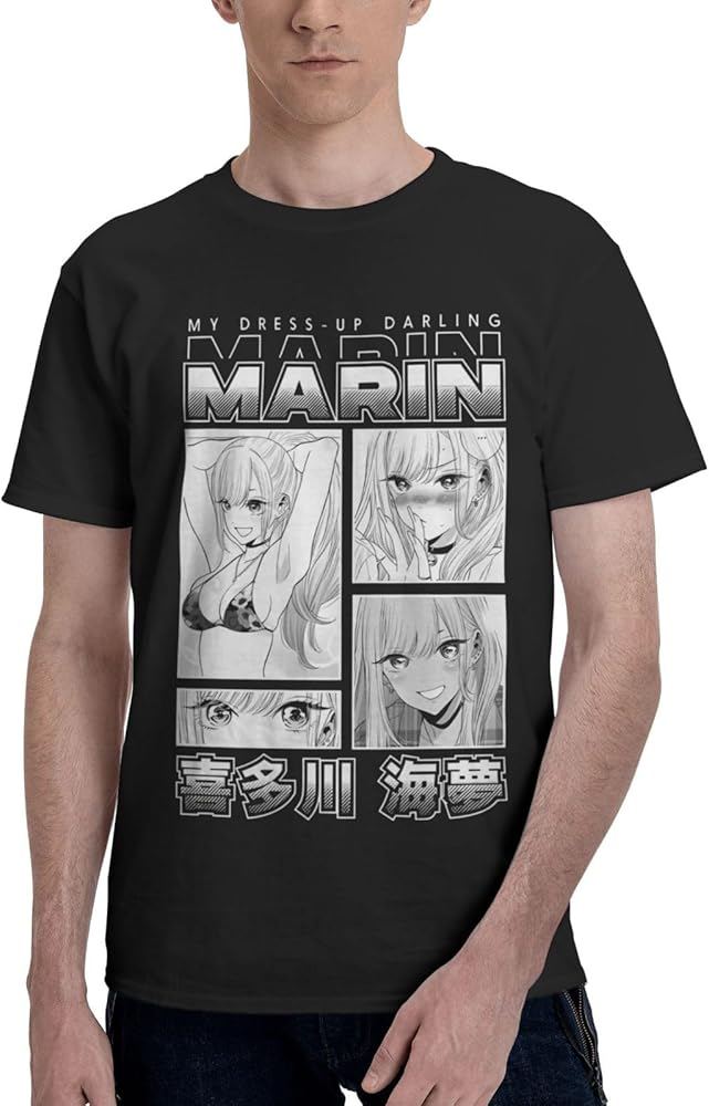 Anime T Shirts My Dress Up Darling Man's Summer Cotton Tee Crew Neck Short Sleeve T-Shirt Black