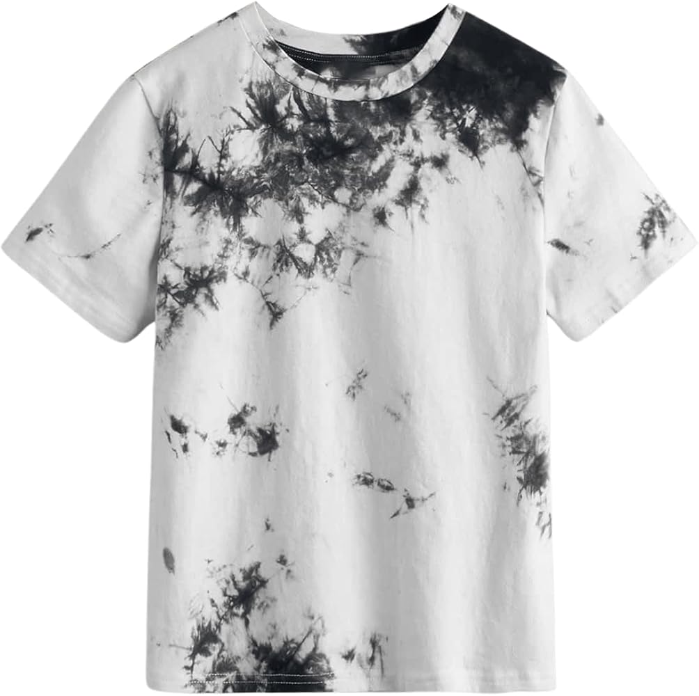 OYOANGLE Boy's Tie Dye T-Shirt Short Sleeve Crew Neck Tee Shirt Top Fashion Summer Tees