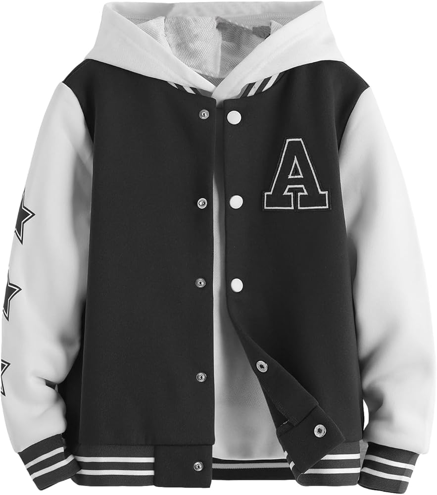 SOLY HUX Boy's Varsity Jacket Letter Star Print Long Sleeve Color Block Baseball Bomber Jacket Coat