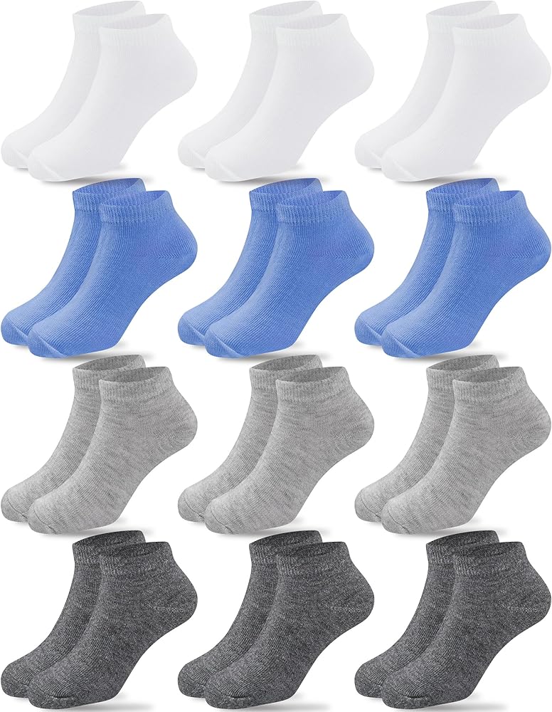 Duufin 12 Pairs Toddler Athletic Ankle Socks Kids Athletic Socks Low Cut Socks Half Cushion Toddler Socks